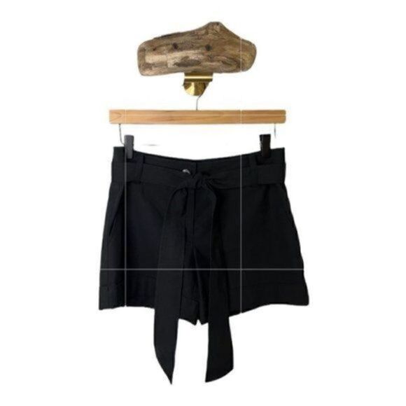 Trina Turk Linen Cotton Blend Cuffed Linen Shorts w/Belt  2 Black - Picture 3 of 15